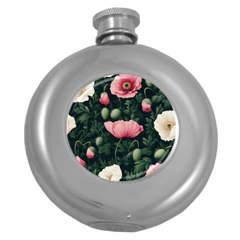 Poppy Flower Plant Petals Bloom Round Hip Flask (5 oz) from ArtsNow.com Front