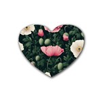 Poppy Flower Plant Petals Bloom Rubber Coaster (Heart)