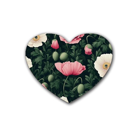 Poppy Flower Plant Petals Bloom Rubber Heart Coaster (4 pack) from ArtsNow.com Front