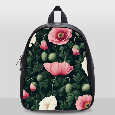 Poppy Flower Plant Petals Bloom School Bag (Small) from ArtsNow.com Front