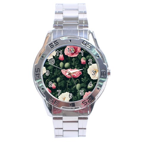 Poppy Flower Plant Petals Bloom Stainless Steel Analogue Watch from ArtsNow.com Front