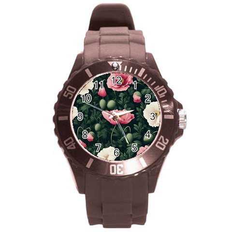 Poppy Flower Plant Petals Bloom Round Plastic Sport Watch (L) from ArtsNow.com Front