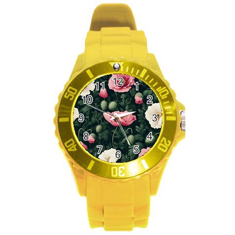 Poppy Flower Plant Petals Bloom Round Plastic Sport Watch (L) from ArtsNow.com Front