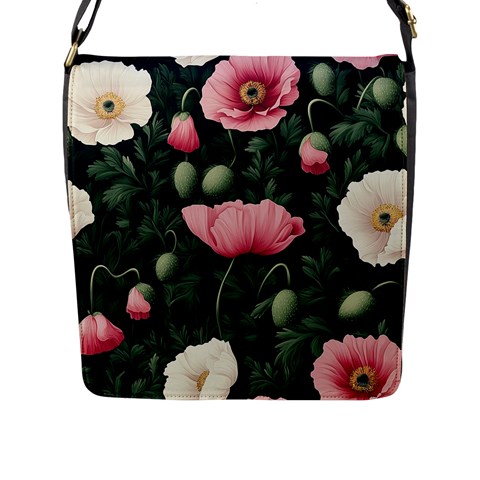 Poppy Flower Plant Petals Bloom Flap Closure Messenger Bag (L) from ArtsNow.com Front