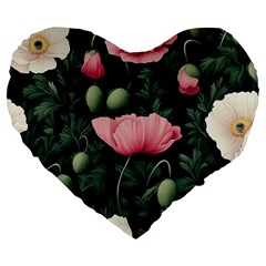 Poppy Flower Plant Petals Bloom Large 19  Premium Flano Heart Shape Cushions from ArtsNow.com Front