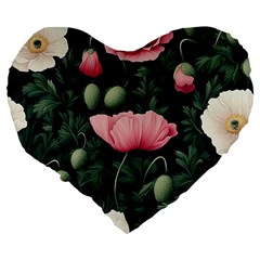 Poppy Flower Plant Petals Bloom Large 19  Premium Flano Heart Shape Cushions from ArtsNow.com Back