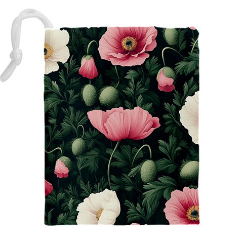 Poppy Flower Plant Petals Bloom Drawstring Pouch (4XL) from ArtsNow.com Back