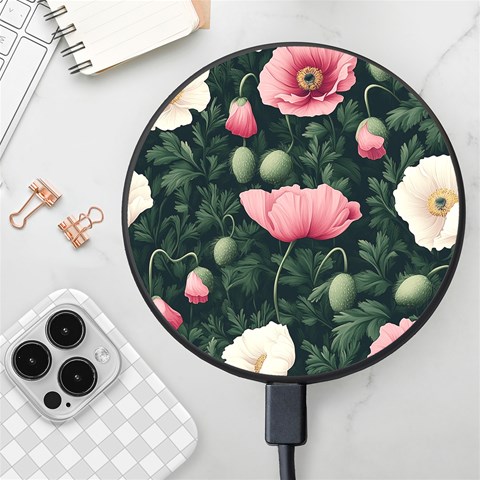 Poppy Flower Plant Petals Bloom Wireless Fast Charger(Black) from ArtsNow.com Front