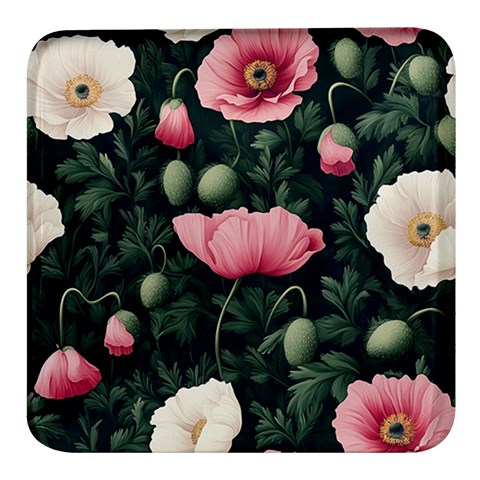 Poppy Flower Plant Petals Bloom Square Glass Fridge Magnet (4 pack) from ArtsNow.com Front