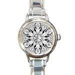 Seamless Tiling Pattern Hand Drawn Black White Round Italian Charm Watch