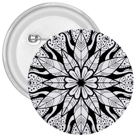 Seamless Tiling Pattern Hand Drawn Black White 3  Buttons from ArtsNow.com Front