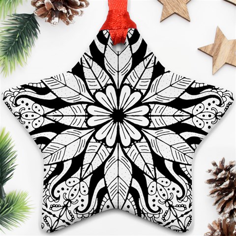 Seamless Tiling Pattern Hand Drawn Black White Ornament (Star) from ArtsNow.com Front