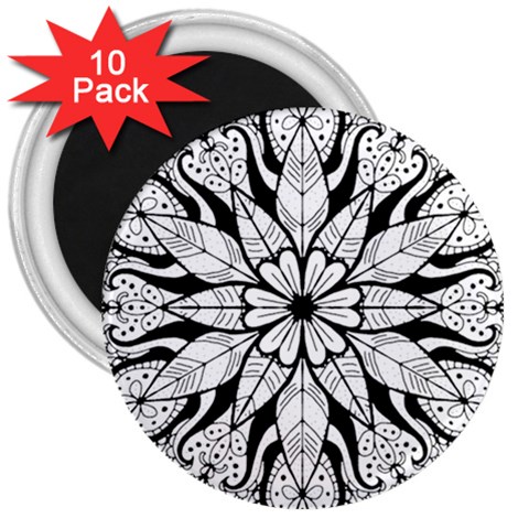 Seamless Tiling Pattern Hand Drawn Black White 3  Magnets (10 pack)  from ArtsNow.com Front