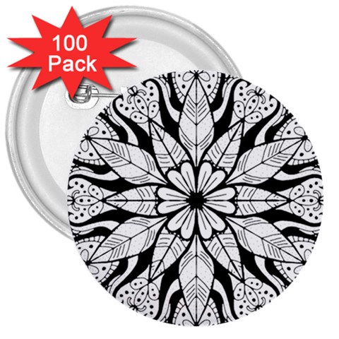 Seamless Tiling Pattern Hand Drawn Black White 3  Buttons (100 pack)  from ArtsNow.com Front