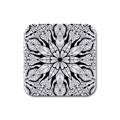 Seamless Tiling Pattern Hand Drawn Black White Rubber Square Coaster (4 pack) from ArtsNow.com Front