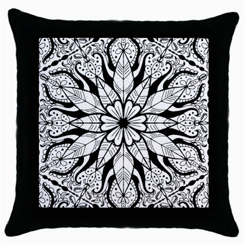 Seamless Tiling Pattern Hand Drawn Black White Throw Pillow Case (Black) from ArtsNow.com Front