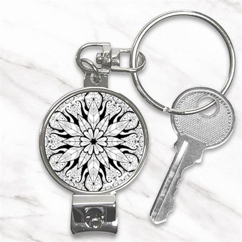 Seamless Tiling Pattern Hand Drawn Black White Nail Clippers Key Chain from ArtsNow.com Front