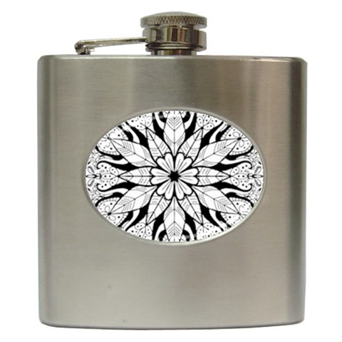 Seamless Tiling Pattern Hand Drawn Black White Hip Flask (6 oz) from ArtsNow.com Front