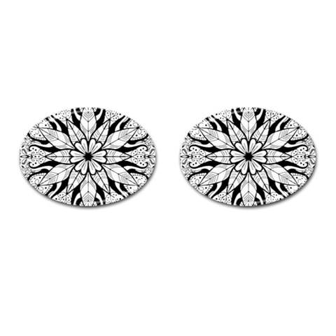 Seamless Tiling Pattern Hand Drawn Black White Cufflinks (Oval) from ArtsNow.com Front(Pair)