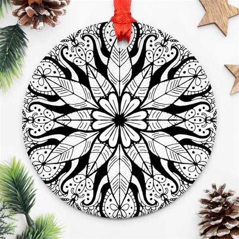 Seamless Tiling Pattern Hand Drawn Black White Round Ornament (Two Sides) from ArtsNow.com Front