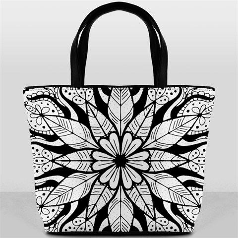 Seamless Tiling Pattern Hand Drawn Black White Bucket Bag from ArtsNow.com Front