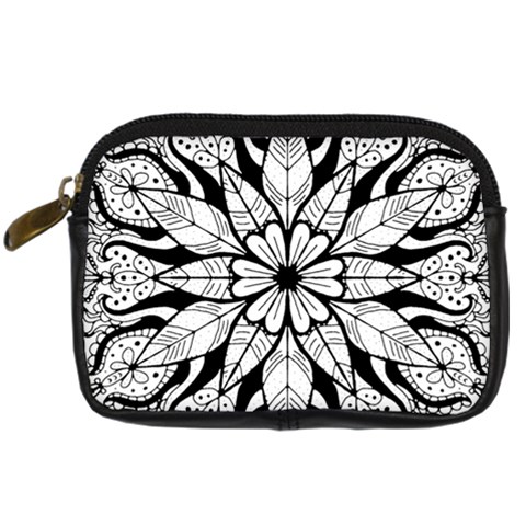 Seamless Tiling Pattern Hand Drawn Black White Digital Camera Leather Case from ArtsNow.com Front