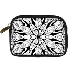 Seamless Tiling Pattern Hand Drawn Black White Digital Camera Leather Case from ArtsNow.com Front