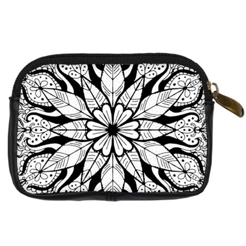 Seamless Tiling Pattern Hand Drawn Black White Digital Camera Leather Case from ArtsNow.com Back