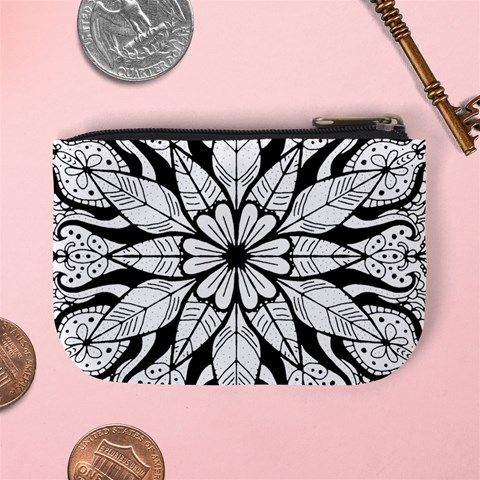 Seamless Tiling Pattern Hand Drawn Black White Mini Coin Purse from ArtsNow.com Back