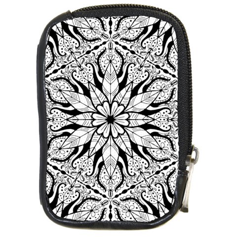 Seamless Tiling Pattern Hand Drawn Black White Compact Camera Leather Case from ArtsNow.com Front