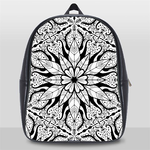 Seamless Tiling Pattern Hand Drawn Black White School Bag (Large) from ArtsNow.com Front