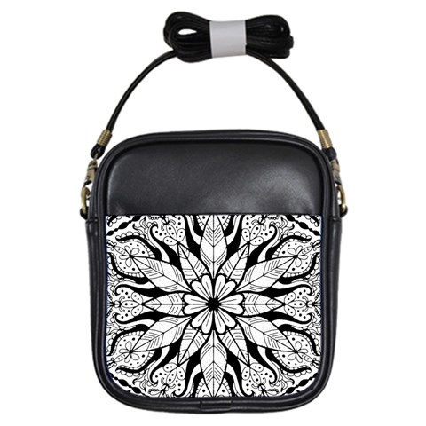 Seamless Tiling Pattern Hand Drawn Black White Girls Sling Bag from ArtsNow.com Front