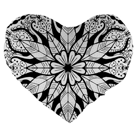 Seamless Tiling Pattern Hand Drawn Black White Large 19  Premium Heart Shape Cushions from ArtsNow.com Front