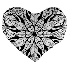 Seamless Tiling Pattern Hand Drawn Black White Large 19  Premium Heart Shape Cushions from ArtsNow.com Front