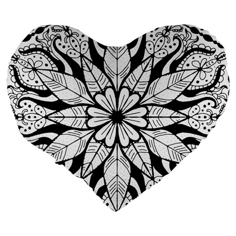 Seamless Tiling Pattern Hand Drawn Black White Large 19  Premium Heart Shape Cushions from ArtsNow.com Back