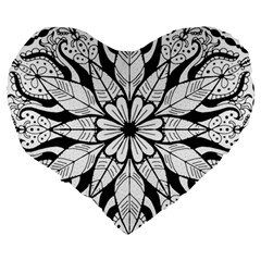 Seamless Tiling Pattern Hand Drawn Black White Large 19  Premium Heart Shape Cushions from ArtsNow.com Back