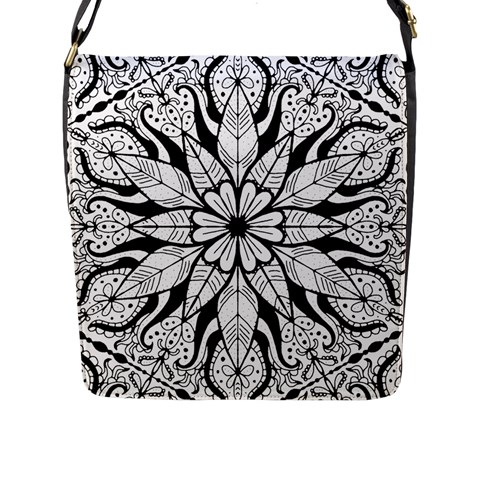 Seamless Tiling Pattern Hand Drawn Black White Flap Closure Messenger Bag (L) from ArtsNow.com Front