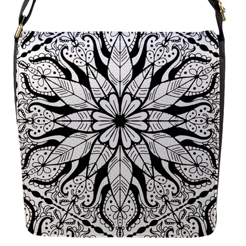 Seamless Tiling Pattern Hand Drawn Black White Flap Closure Messenger Bag (S) from ArtsNow.com Front