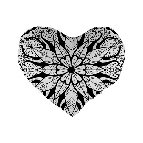 Seamless Tiling Pattern Hand Drawn Black White Standard 16  Premium Flano Heart Shape Cushions from ArtsNow.com Front