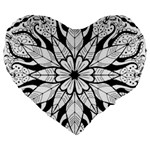 Seamless Tiling Pattern Hand Drawn Black White Large 19  Premium Flano Heart Shape Cushions