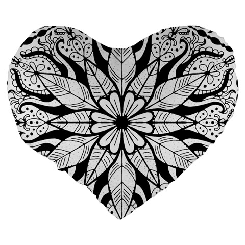 Seamless Tiling Pattern Hand Drawn Black White Large 19  Premium Flano Heart Shape Cushions from ArtsNow.com Back