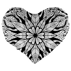 Seamless Tiling Pattern Hand Drawn Black White Large 19  Premium Flano Heart Shape Cushions from ArtsNow.com Back