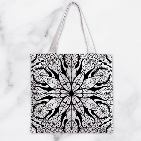 Seamless Tiling Pattern Hand Drawn Black White Zipper Grocery Tote Bag from ArtsNow.com Front