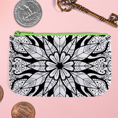 Seamless Tiling Pattern Hand Drawn Black White Large Coin Purse from ArtsNow.com Front