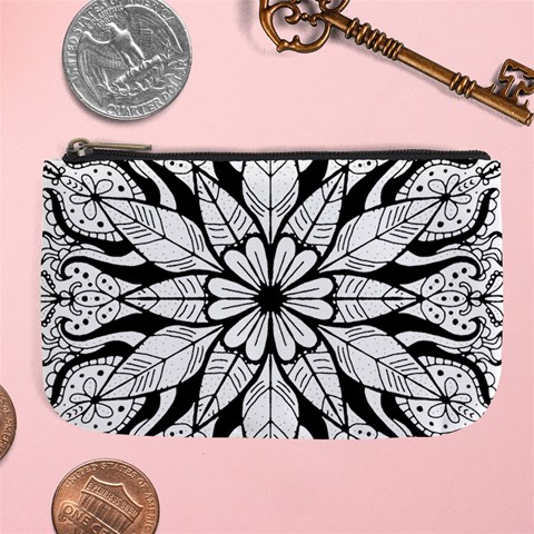 Seamless Tiling Pattern Hand Drawn Black White Large Coin Purse from ArtsNow.com Front