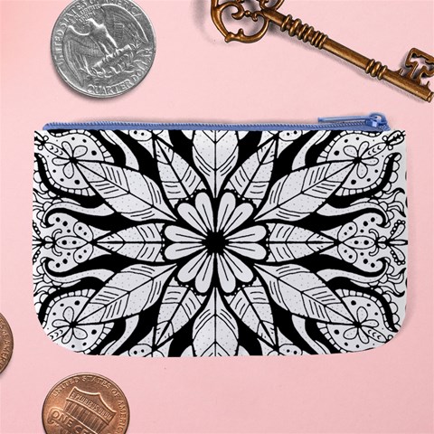 Seamless Tiling Pattern Hand Drawn Black White Large Coin Purse from ArtsNow.com Back