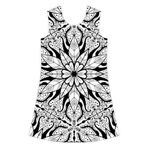 Seamless Tiling Pattern Hand Drawn Black White Kids  Short Sleeve Velvet Dress from ArtsNow.com Front