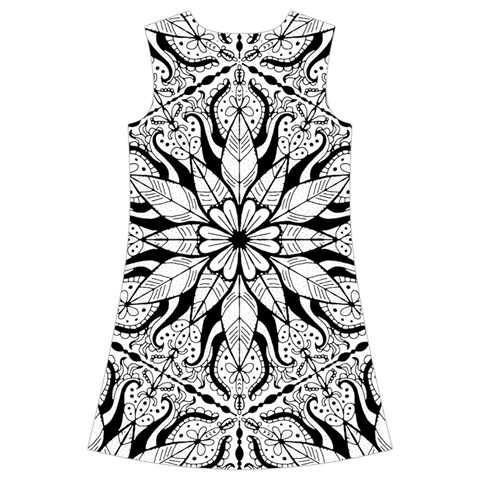 Seamless Tiling Pattern Hand Drawn Black White Kids  Short Sleeve Velvet Dress from ArtsNow.com Back