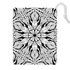 Seamless Tiling Pattern Hand Drawn Black White Drawstring Pouch (4XL) from ArtsNow.com Front