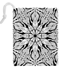 Seamless Tiling Pattern Hand Drawn Black White Drawstring Pouch (4XL) from ArtsNow.com Back